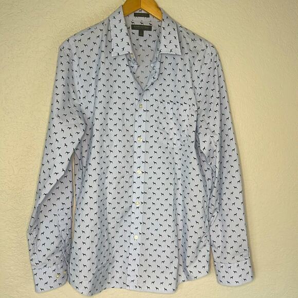 Banana Republic Blue Dog Button Up Shirt Large Tech Stretch Cotton Slim Flex Fit - Picture 1 of 7